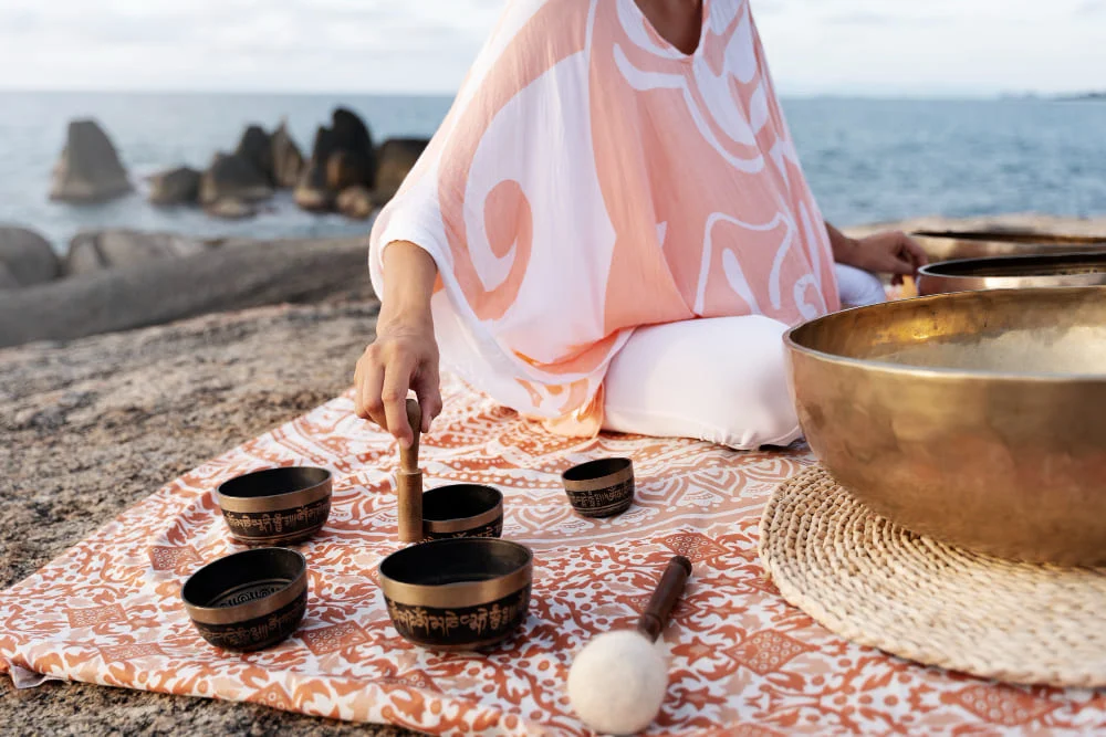 woman with bowls woman with bowls